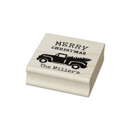 Merry Christmas Custom Name Farm Truck Rubber Stamp