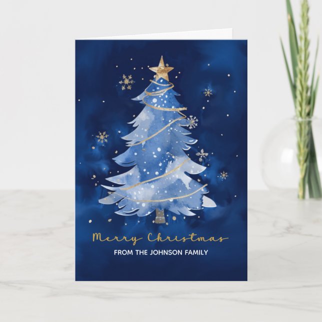 Merry Christmas Custom Name Navy Gold Christmas Card (Front)