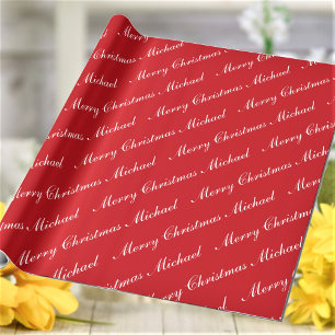 Merry Christmas Custom Name Red Chic Personalised Wrapping Paper