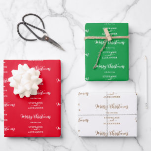 Merry Christmas Custom Name Red White Green Wrapping Paper Sheet