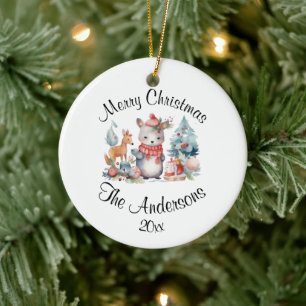 Merry Christmas Custom Name Year Ceramic Ornament