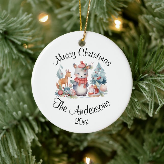 Merry Christmas Custom Name Year Ceramic Ornament (Tree)