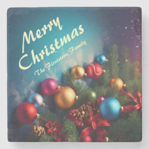 Merry Christmas Custom Personalise Text Stone Coaster