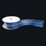 Merry Christmas Custom Personalised Name Script Satin Ribbon<br><div class="desc">Merry Christmas Custom Personalised Name Script Gold Ribbon features the text "Merry Christmas" in modern white hand written calligraphy script with your personalised wishes on a blue background. Perfect for Christmas holiday gift wrapping. Designed by ©Evco Holidays www.zazzle.com/store/evcoholidays</div>