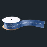 Merry Christmas Custom Personalised Name Script Satin Ribbon<br><div class="desc">Merry Christmas Custom Personalised Name Script Gold Ribbon features the text "Merry Christmas" in modern white hand written calligraphy script with your personalised wishes on a blue background. Perfect for Christmas holiday gift wrapping. Designed by ©Evco Holidays www.zazzle.com/store/evcoholidays</div>