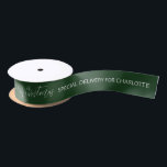 Merry Christmas Custom Personalised Name Script Satin Ribbon<br><div class="desc">Merry Christmas Custom Personalised Name Script Green Ribbon features the text "Merry Christmas" in modern hand written calligraphy script with your personalised wishes. Perfect for Christmas holiday gift wrapping. Designed by ©Evco Holidays www.zazzle.com/store/evcoholidays</div>