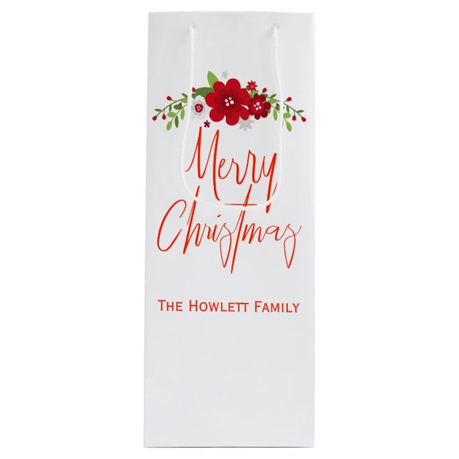 Merry Christmas Custom Personalised Wine Gift Bag (Front)
