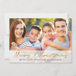 Merry Christmas Custom Photo 2-sided Gold Script Holiday Card