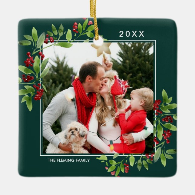 Merry Christmas. Custom Photo Christmas  Ceramic Ornament (Front)