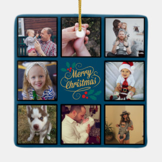 Merry Christmas Custom Photo Collage Ceramic Orna Ceramic Ornament