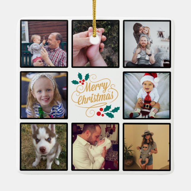 Merry Christmas Custom Photo Collage Ceramic Ornament (Back)