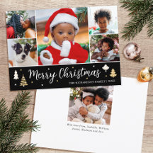 Merry Christmas Custom Photo Collage Trees Black