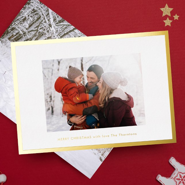 merry christmas custom photo frame minimal gold foil holiday card (Creator Uploaded)