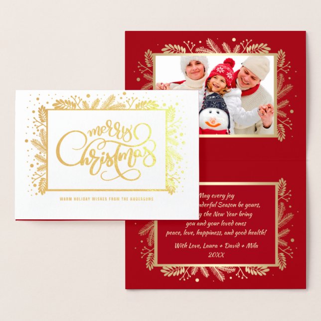 Merry Christmas.  Custom Photo Luxury Real Foil Card (Display)