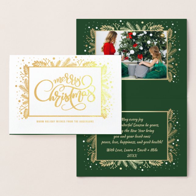 Merry Christmas.  Custom Photo Luxury Real Foil Card (Display)