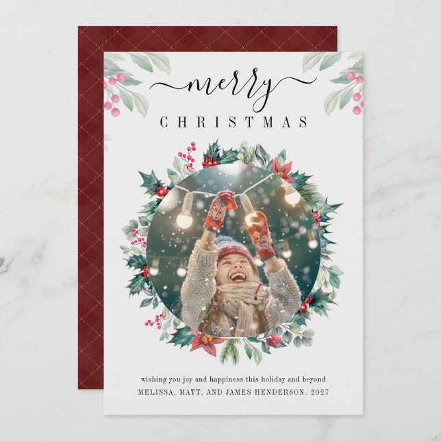 Merry Christmas Custom Photo Mistletoe Holiday Card (Front/Back)