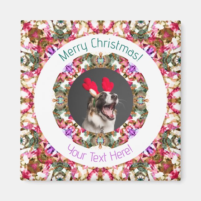Merry Christmas Custom Photo Text Jolly Green Red Magnet (Front)