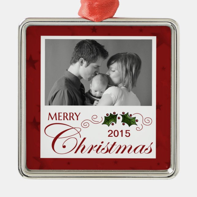 Merry Christmas custom photo/year Metal Tree Decoration (Front)