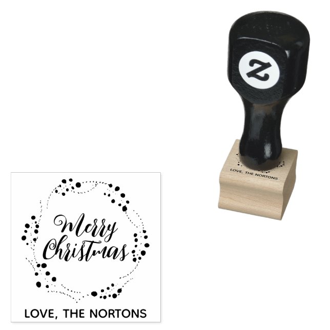 Merry Christmas custom script rustic wreath cute Rubber Stamp (Stamped)