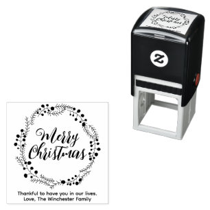 Merry Christmas custom script rustic wreath cute Self-inking Stamp