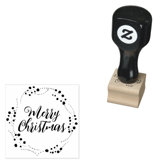 Merry Christmas custom script rustic wreath frame Rubber Stamp (Stamped)