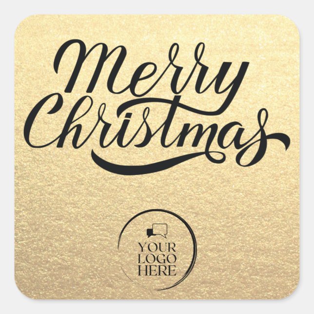 Merry Christmas Custom Simple Gold Business Logo Square Sticker (Front)