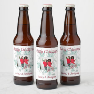 Merry Christmas Custom Text and Photo Beer Bottle Label