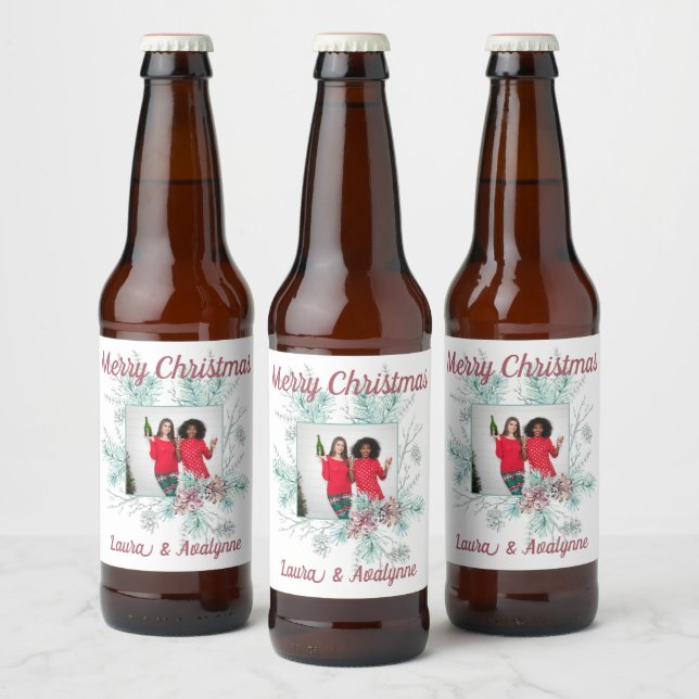Merry Christmas Custom Text and Photo Beer Bottle Label (Bottles)
