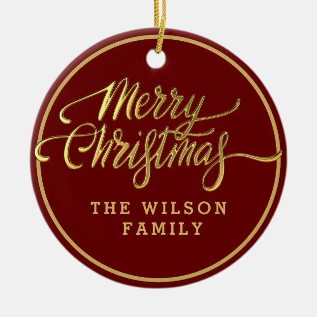 Merry Christmas Custom Text Ceramic Ornament (Front)