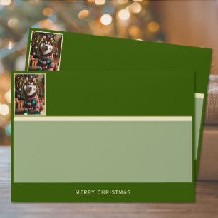 Merry Christmas Custom Text Photo Green Envelopes