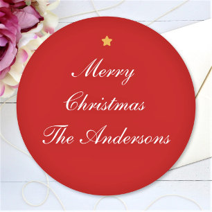 Merry Christmas Custom Text Red Chic Classic Round Sticker