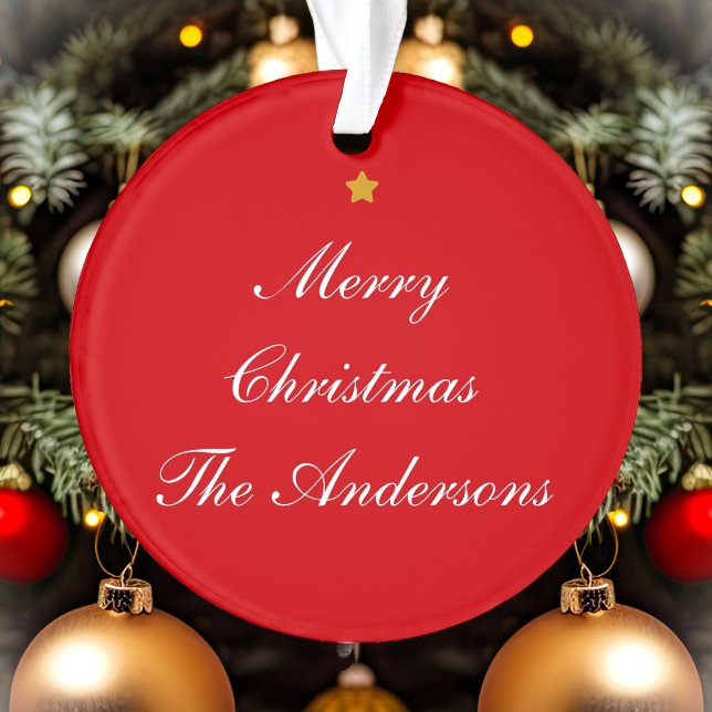 Merry Christmas Custom Text Red Chic Two-Sided Ornament (Creator Uploaded)