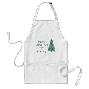 Merry Christmas Custom Watercolor Christmas Tree Standard Apron