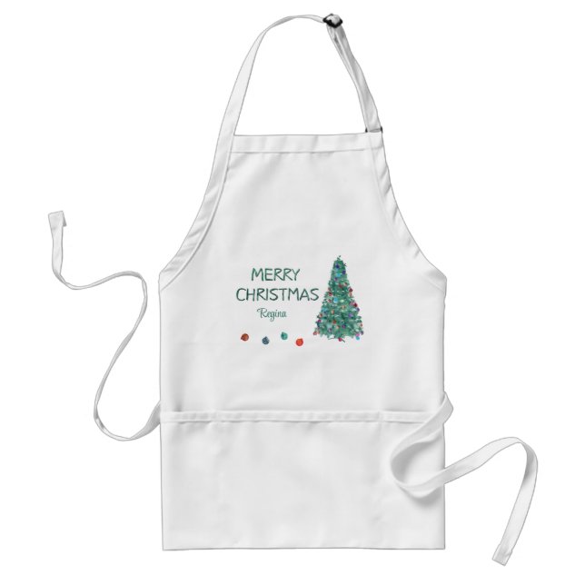 Merry Christmas Custom Watercolor Christmas Tree Standard Apron (Front)