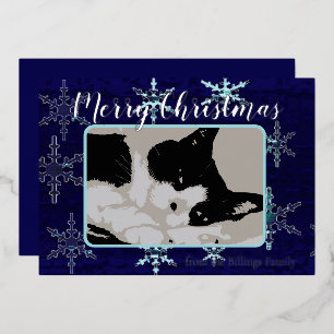 Merry Christmas Customable Snowflake Blue Design Foil Holiday Card