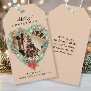 Merry Christmas" customer specific photo heart Gift Tags