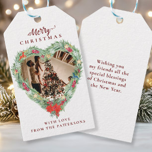 Merry Christmas" customer specific photo heart Gift Tags