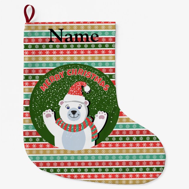 Merry Christmas Customise name Large Christmas Stocking (Front)