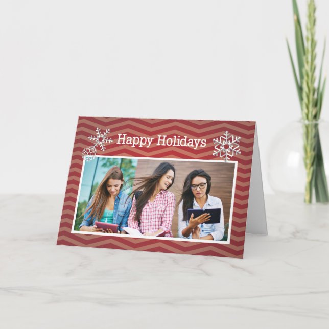 Merry Christmas Customised Photo Red Chevron, Zig Holiday Card (Front)