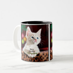 Merry Christmas Cute Adorable Kitty Cat Two-Tone Coffee Mug