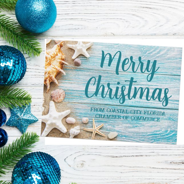 Merry Christmas Cute Beach Company Seashell Custom Holiday Card (Creator Uploaded)