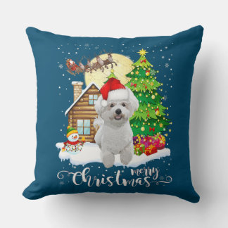 Merry Christmas Cute Bichon Frise Santa With Xmas Cushion