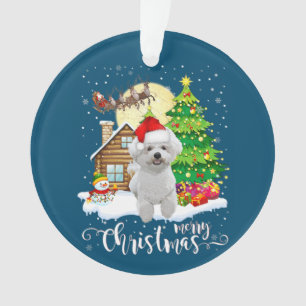 Merry Christmas Cute Bichon Frise Santa With Xmas Ornament