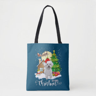 Merry Christmas Cute Bichon Frise Santa With Xmas Tote Bag