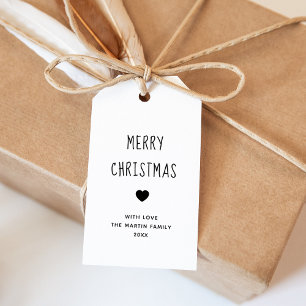 Merry Christmas   Cute Black and White Heart Gift Tags