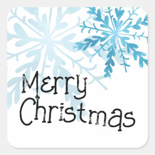 Merry Christmas Cute Blue Snowflake Square Sticker