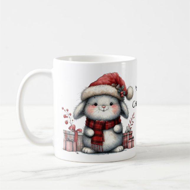 Merry Christmas Cute Bunny Rabbit Coffee Mug (Left)