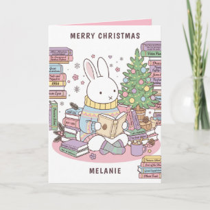 Merry Christmas Cute Bunny Reader Bookish Card
