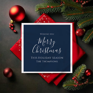 Merry Christmas Cute Calligraphy Simple Navy Blue Napkin