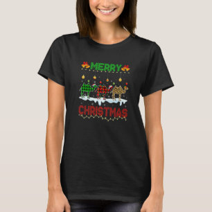 Merry Christmas Cute Camel Xmas Leopard Plaid Sant T-Shirt